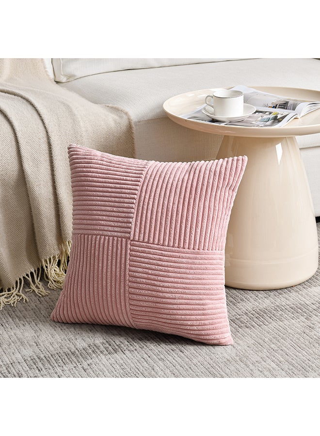 Fancy Homi أغطية وسائد مزخرفة بلون وردي فاتح من فانس هومي - عبوة من 2 - 18x18 بوصة لغرفة المعيشة والأريكة والسرير، ديكور منزلي ريفي بوهيمي، غلاف وسادة مربع ناعم من قماش الكوردuroy بتصميم باتش وورك 45x45 سم - Image 2