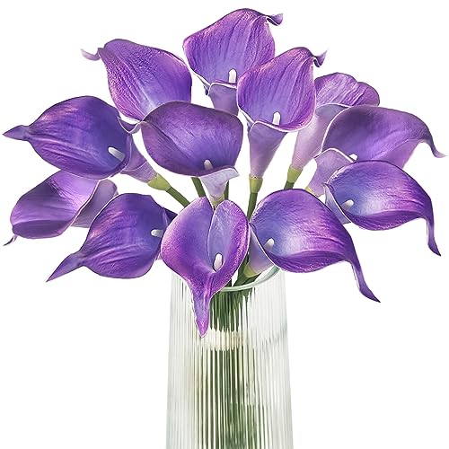 Letjolt Calla Lily Purple Artificial Flowers 12Pcs Table Flower Decor Faux Calla Lilies Bouquet for Wedding Bride Shower Home Decoration, Purple - Image 1