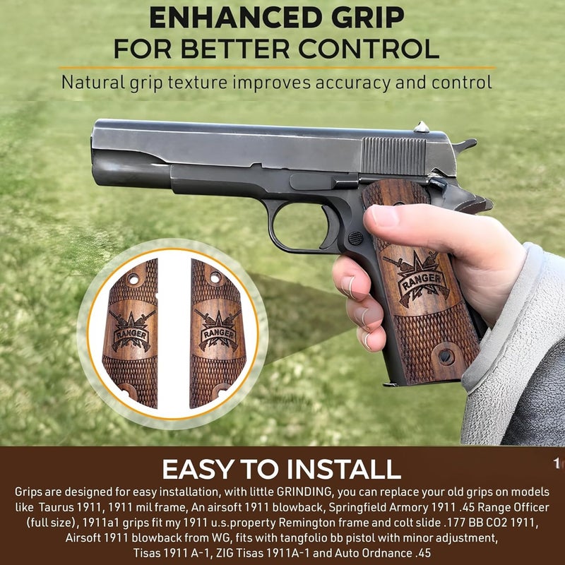 warreplica WWII US M1911 / 1911 .45 Wooden Grips - Reproduction - Image 5