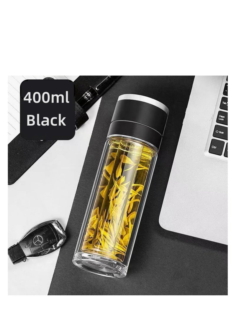 ARCOON ARCOON Tea Infuser Bottle - Double Wall Borosilicate Glass Tea Mug with Stainless Steel Filter - Tea Tumbler with Tea Diffuser - Portable Travel Tea Mug (Black)  - Image 2