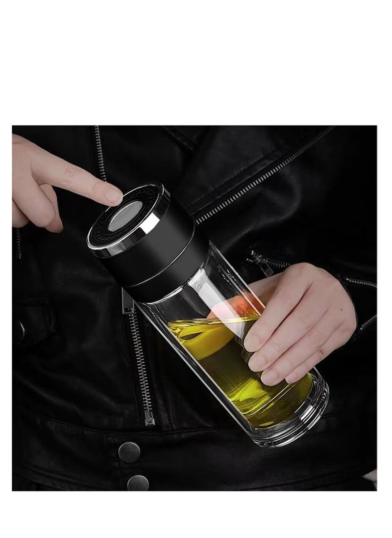 ARCOON Tea Infuser Bottle - Double Wall Borosilicate Glass Tea Mug with Stainless Steel Filter - Tea Tumbler with Tea Diffuser - Portable Travel Tea Mug (Black)