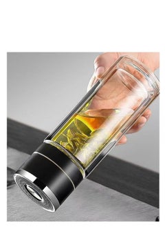 ARCOON ARCOON Tea Infuser Bottle - Double Wall Borosilicate Glass Tea Mug with Stainless Steel Filter - Tea Tumbler with Tea Diffuser - Portable Travel Tea Mug (Black)  - Image 1