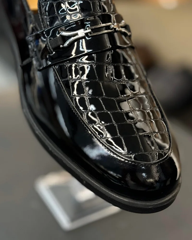 ترزي ادم التون Italian Style Inner Outer Natural Patent Leather Men's Shoes Black T12312