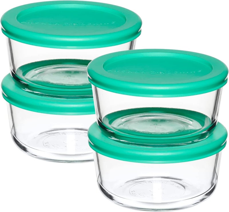Anchor Hocking 2 Cup Glass Storage Containers with Mint SnugFit Lids - Set of 4 - Image 1
