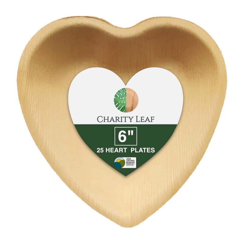 Charity Leaf Disposable Palm Leaf 6 Heart Plates 25 pieces Bamboo Like Serving Platters Disposable Boards EcoFriendly Dinnerware For Weddings Catering Events