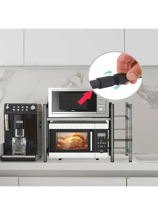 Expandable Metal Microwave Oven Rack 2 Tiers White Countertop Shelf With 6 Hooks For Kitchen Tableware Storage Over Microwave Stand 66 Lbs Load Bearing Contemporary Style - Image 2