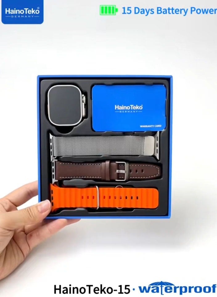هينو تيكو ساعة HainoTeko-15 الذكية المقاومة للماء بشاشة AMOLED كاملة، 3 أزواج من الأشرطة وكابل شحن مصممة للسيدات والرجال باللون الفضي - Image 5