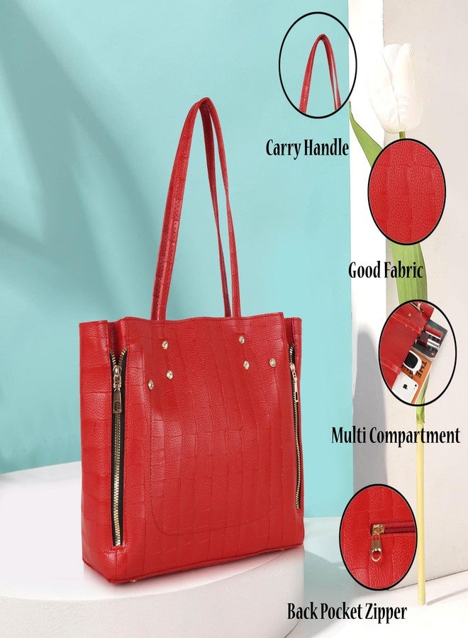 DANIEL CLARK Crocodile Pattern Tote Bag for Womens, Big Purses And Handbag Ladies Big Shoulder Bag (Red) - Image 2