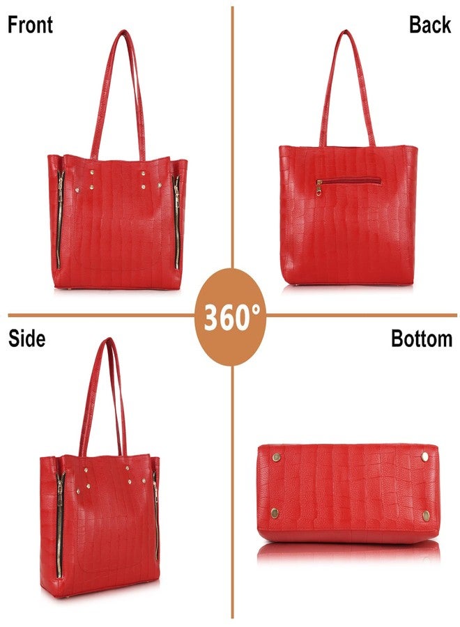 DANIEL CLARK Crocodile Pattern Tote Bag for Womens, Big Purses And Handbag Ladies Big Shoulder Bag (Red) - Image 4