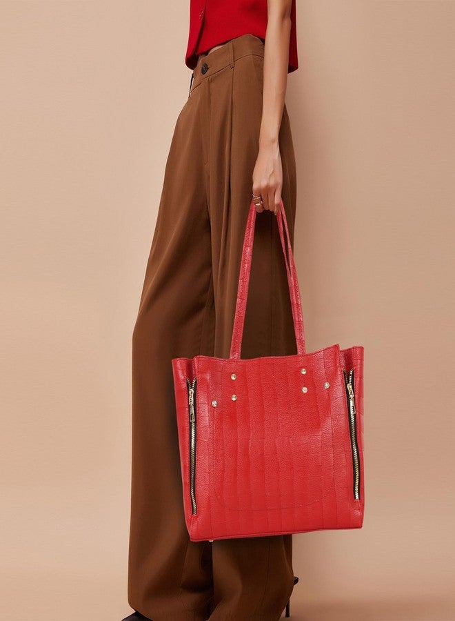 DANIEL CLARK Crocodile Pattern Tote Bag for Womens, Big Purses And Handbag Ladies Big Shoulder Bag (Red) - Image 3