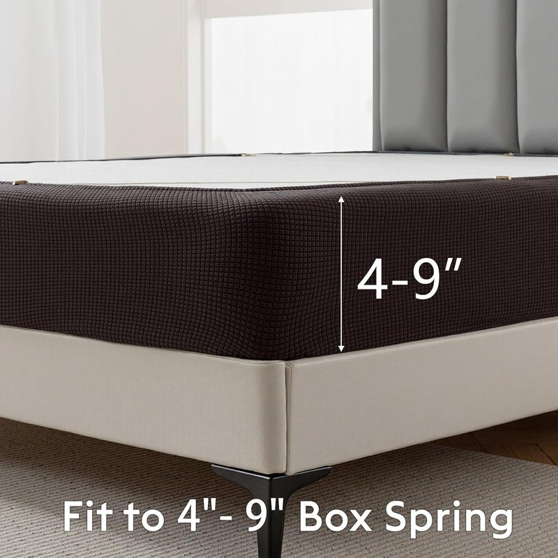 MIYE Jacquard Fabric Box Spring Cover,Super Stretchy Wrap Around 4 Sides Elastic Bed Skirt,Wrinkle & Fading Resistant,Washable & Easy Fit. (Brown, California King) - Image 2