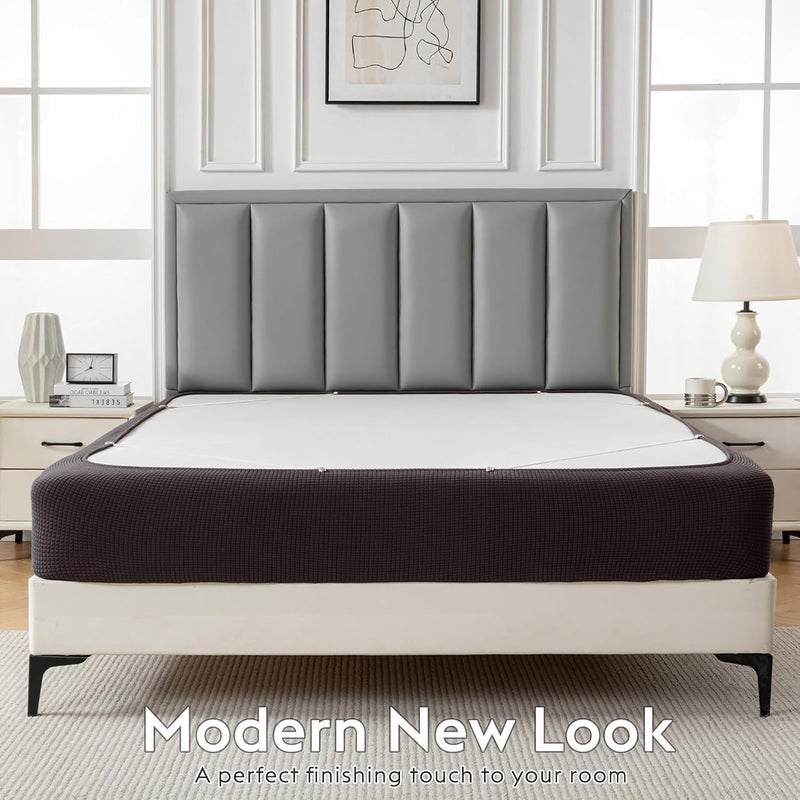 MIYE Jacquard Fabric Box Spring Cover,Super Stretchy Wrap Around 4 Sides Elastic Bed Skirt,Wrinkle & Fading Resistant,Washable & Easy Fit. (Brown, California King) - Image 3