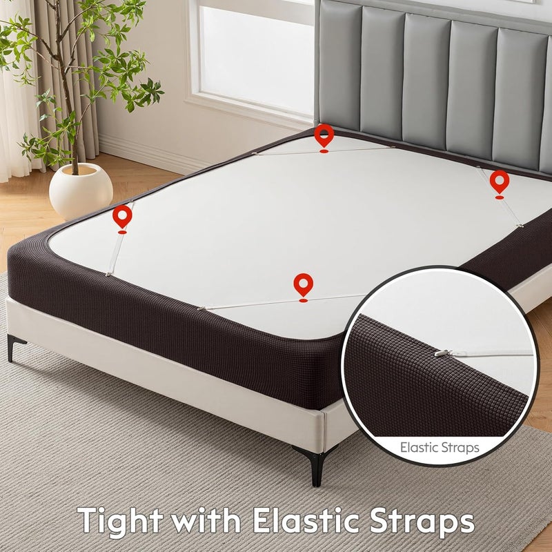 MIYE Jacquard Fabric Box Spring Cover,Super Stretchy Wrap Around 4 Sides Elastic Bed Skirt,Wrinkle & Fading Resistant,Washable & Easy Fit. (Brown, California King) - Image 5