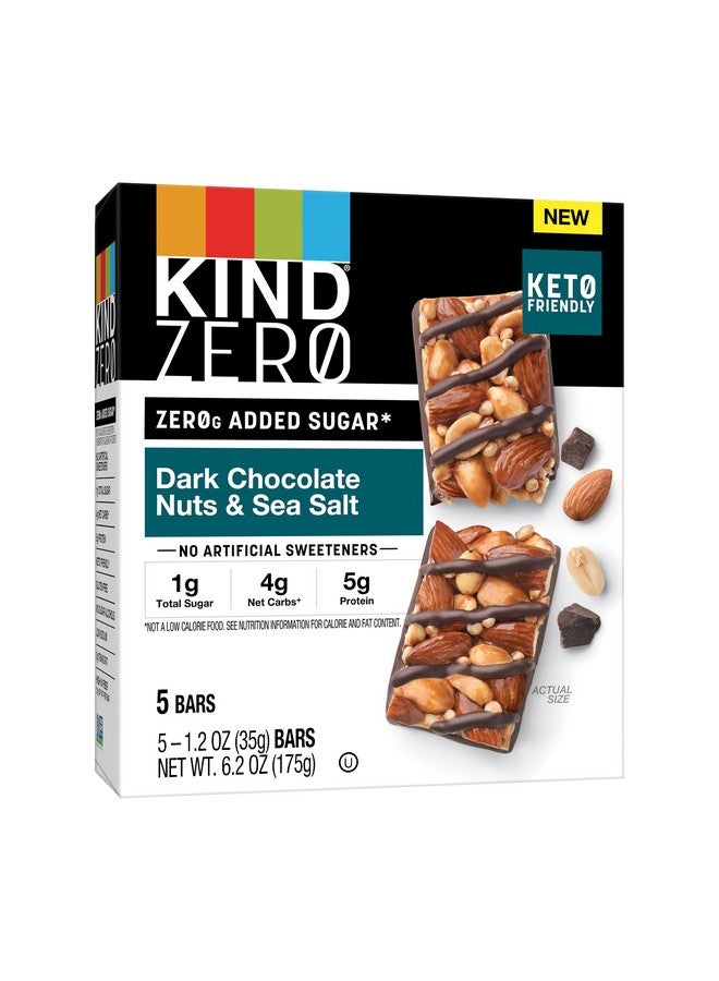 KIND ZERO Added Sugar Bars, Keto Snack, Dark Chocolate Nuts and Sea Salt, Good Source of Fiber, Gluten Free, Low Sugar, 5g Protein, 5 Count - Image 1