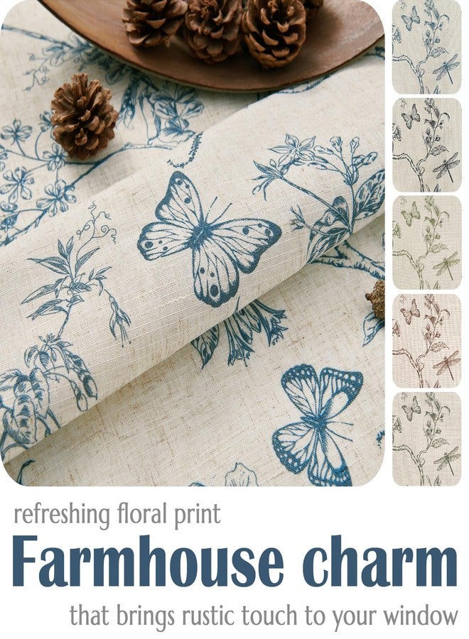 Lazzzy Charlotte Blue Floral Curtains 84 Inch Length Lined Linen Farmhouse Back Tab Drapes for Living Room Bedroom Light Filtering Vintage Rod Pocket, 2 Panels, Blue on Beige - Image 5