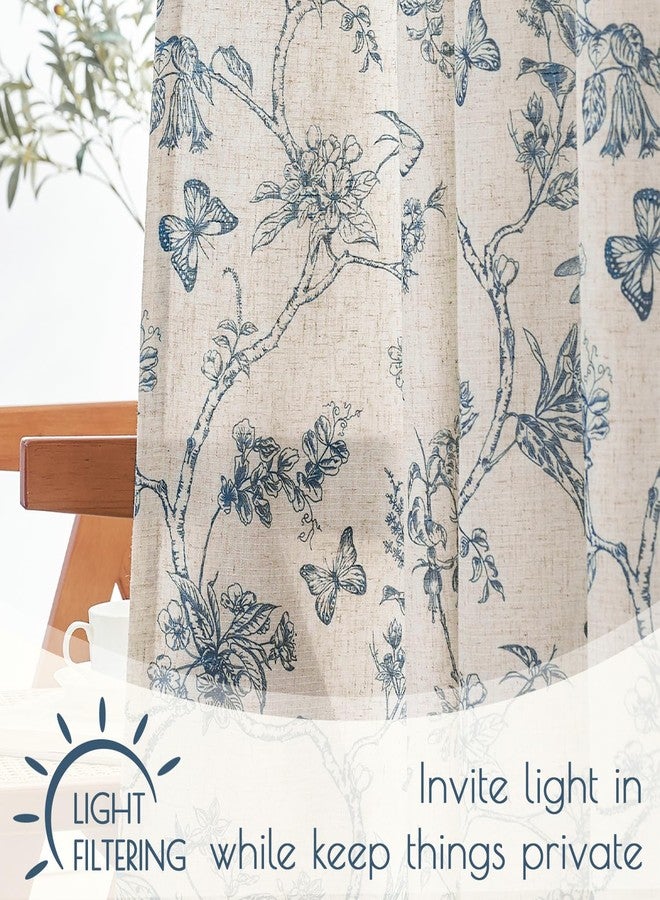 Lazzzy Charlotte Blue Floral Curtains 84 Inch Length Lined Linen Farmhouse Back Tab Drapes for Living Room Bedroom Light Filtering Vintage Rod Pocket, 2 Panels, Blue on Beige - Image 4