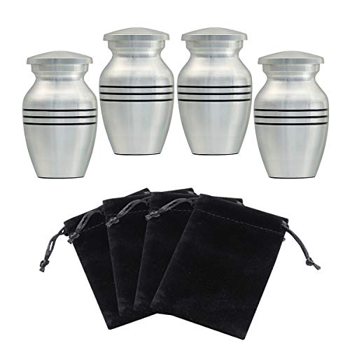ICOKEE Small Keepsake Urns for Human Ashes or Pet Ashes, Set of 4, Hard Metal Cremation Urns, Mini Funeral Urns, with 4 Velvet Bags - Image 1