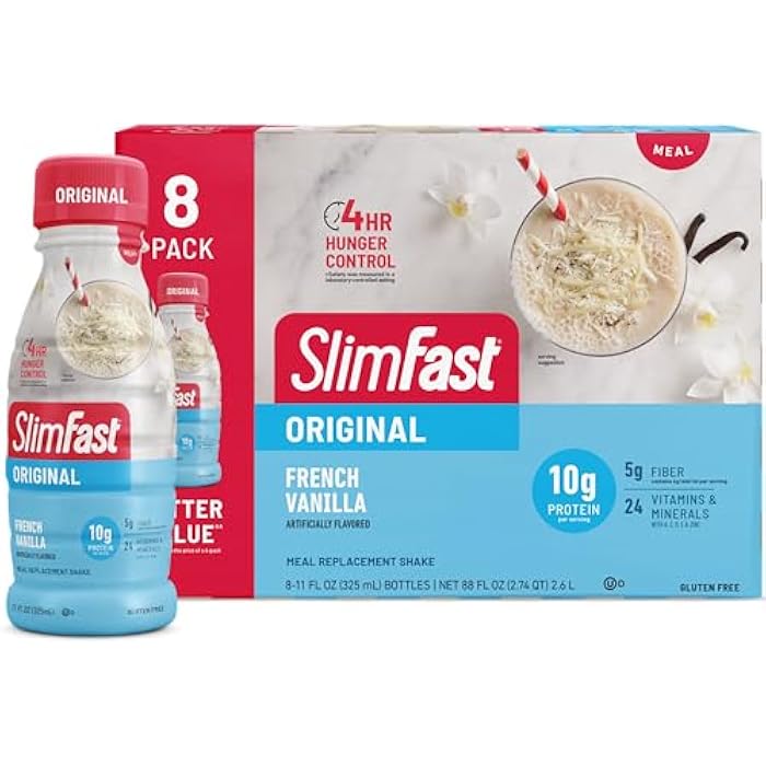 SlimFast Meal Replacement Shake, Original French Vanilla, 10g of Ready to Drink Protein for Weight Loss, 11 Fl. Oz Bottle, 8 Count - Image 1