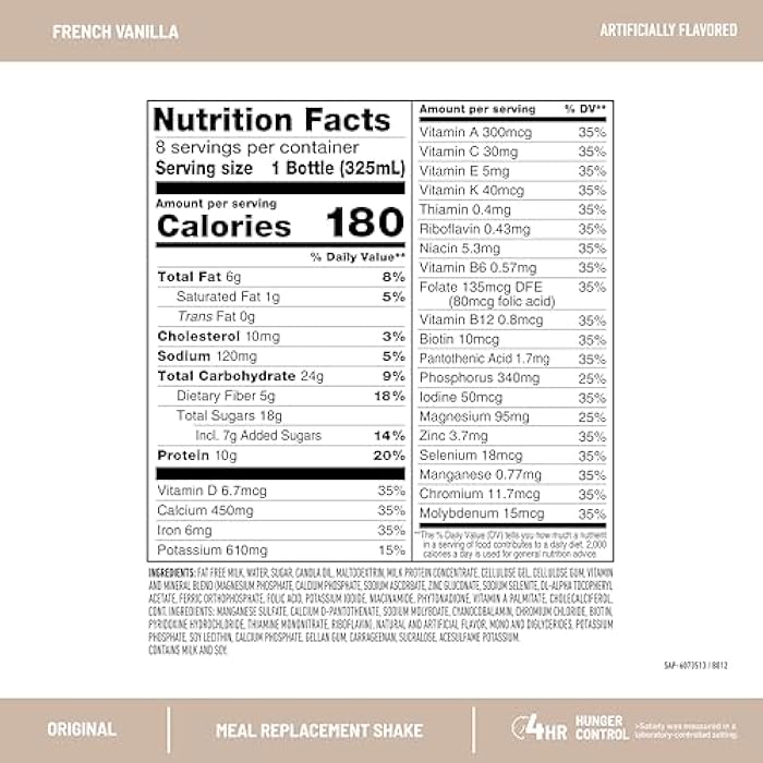SlimFast Meal Replacement Shake, Original French Vanilla, 10g of Ready to Drink Protein for Weight Loss, 11 Fl. Oz Bottle, 8 Count - Image 3