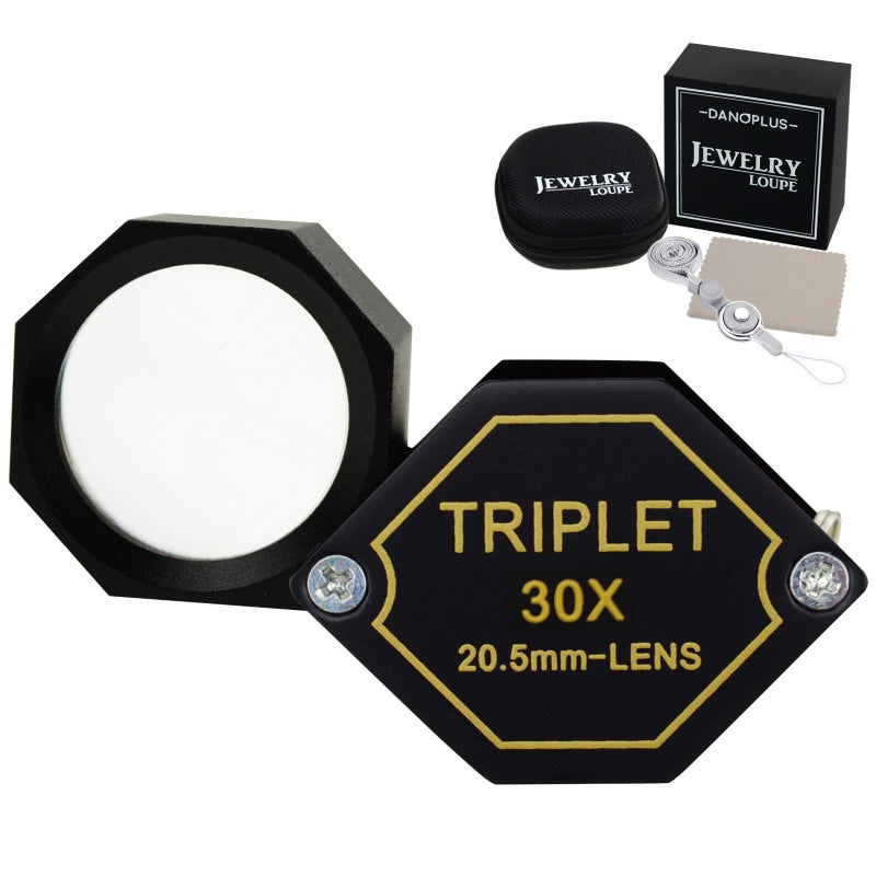 30x Magnification Jeweler Loupe Achromatic Triplet Lens 205mm Optical Glass Hexagonal Design Black Gem Jewelry Pocket Magnifier Tool