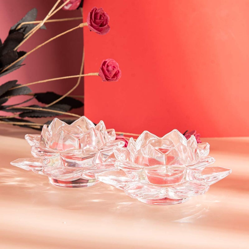 Shivaaro Shivaaro Crystal Glass Lotus Flower Tealight Votive Candle Holders for Table Dining Room Lighting Decoration Home Decor Ideal Gift Transparent - Image 2