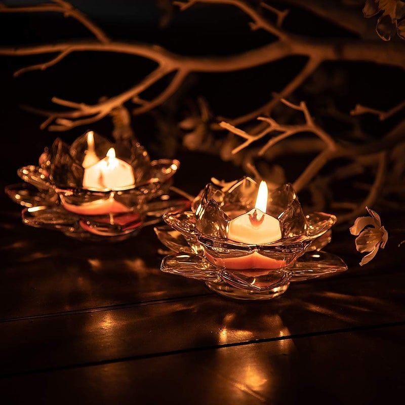 Shivaaro Shivaaro Crystal Glass Lotus Flower Tealight Votive Candle Holders for Table Dining Room Lighting Decoration Home Decor Ideal Gift Transparent - Image 4