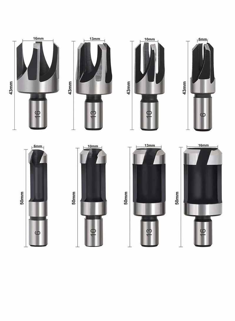 Y&D Wood Plug Cutters, 8 Pcs Cutter Drill Bit Set, 5/8" 1/2" 3/8" 1/4" Straight and Tapered Taper Cutting Tool Cork Woodworking Claw Hole Saw for  - Image 3