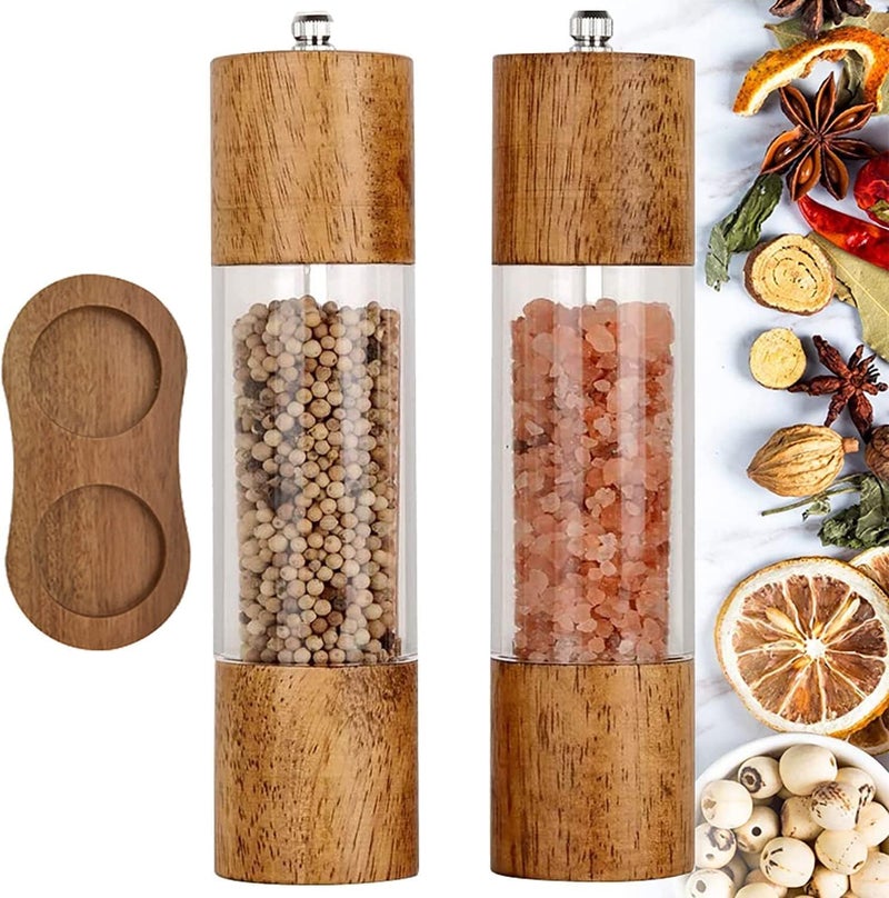 2 Pack Premium Acrylic & Wooden Salt and Pepper Grinder Set - Image 1