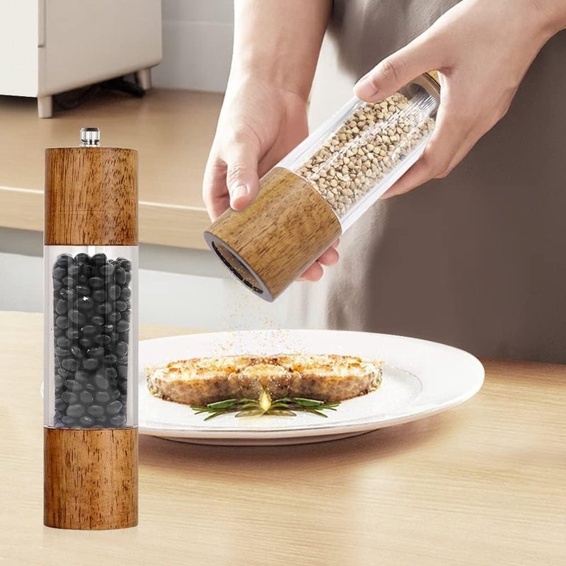 2 Pack Premium Acrylic & Wooden Salt and Pepper Grinder Set - Image 3