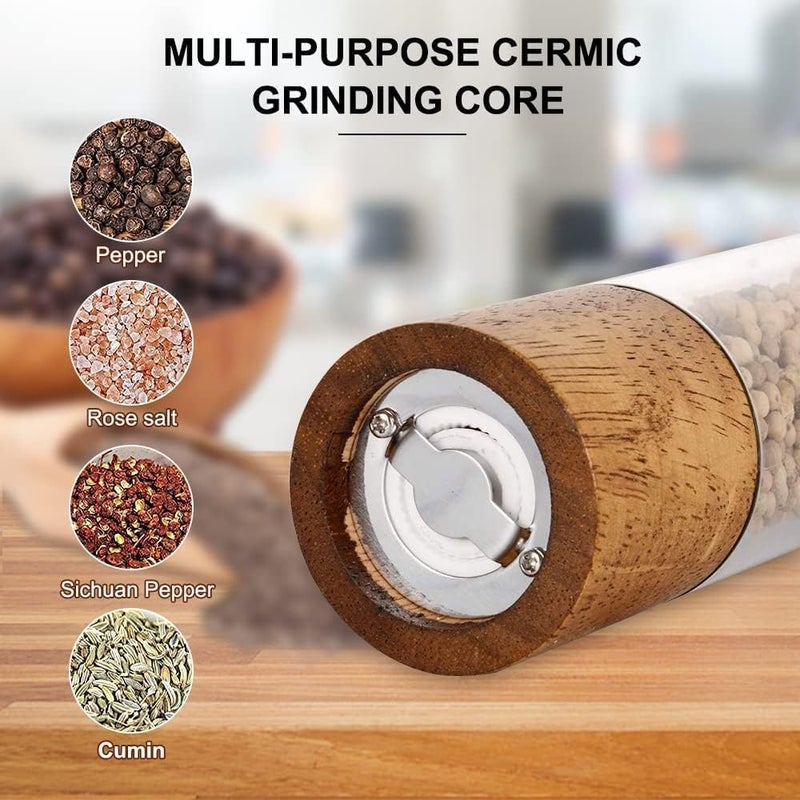2 Pack Premium Acrylic & Wooden Salt and Pepper Grinder Set - Image 4
