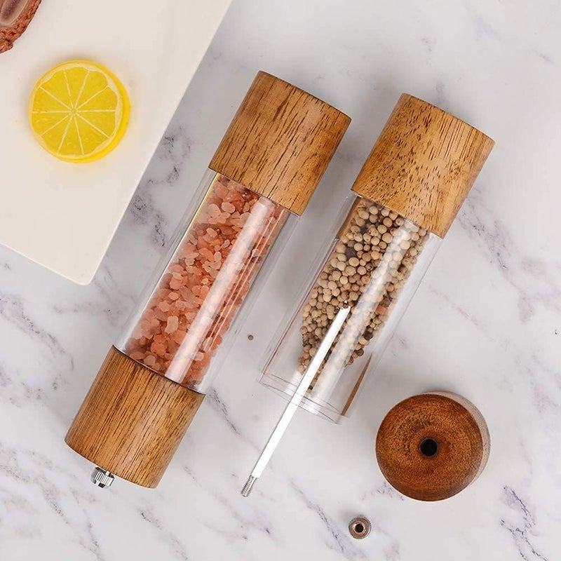 2 Pack Premium Acrylic & Wooden Salt and Pepper Grinder Set - Image 5