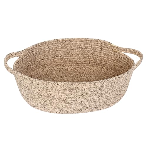 MEGASKET Brown Variegated Small Woven Basket 13 x 9 x 5 Baskets for Gifts Empty Cotton Rope Gift Basket Cute Nursery Baby Organizer Cat Dog Toy Bin Box Wicker Storage Bin with Handle - Image 1