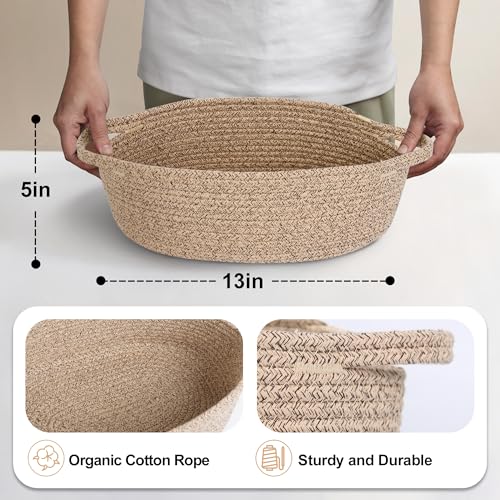 MEGASKET Brown Variegated Small Woven Basket 13 x 9 x 5 Baskets for Gifts Empty Cotton Rope Gift Basket Cute Nursery Baby Organizer Cat Dog Toy Bin Box Wicker Storage Bin with Handle - Image 3