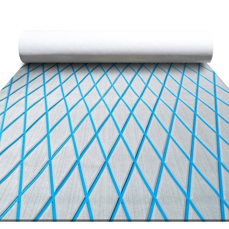 FOCEAN Boat Flooring EVA Foam Boat Decking Marine Flooring Marine Carpets for Boats Kayak Swimming Pools, 94.5"'x 15.7'', Grey with Blue Lines - Image 1