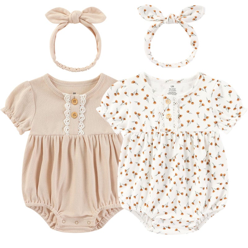 Ruliby Baby Girl Bubble Romper Floral Bodysuit Pink Newborn Girl Outfits 6-9 Months - Image 1