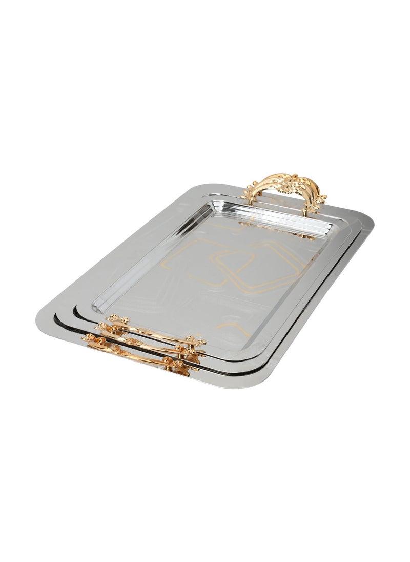 Alsaif Gallery - A Rectangular Silver Steel Tofa Set With A Square Pattern And A Gilded Hand 3 Piece - Image 1