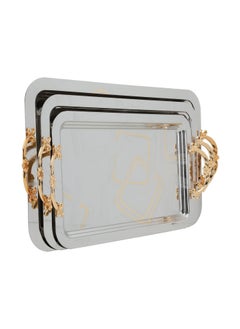 Alsaif Gallery A Rectangular Silver Steel Tofa Set With A Square Pattern And A Gilded Hand 3 Piece  - Image 1
