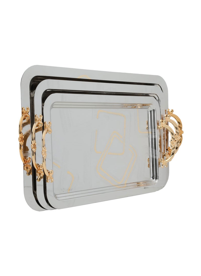 Alsaif Gallery - A Rectangular Silver Steel Tofa Set With A Square Pattern And A Gilded Hand 3 Piece - Image 1