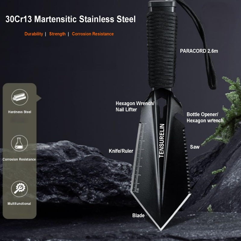 TENSURELING Survival Shovel, Folding Camping Shovel, High Carbon Steel Military Tactical Trench Spade with Pickaxe, Multitool Entrenching Tool for Off Road, Gardening, Metal-Detecting, Digging - Image 5