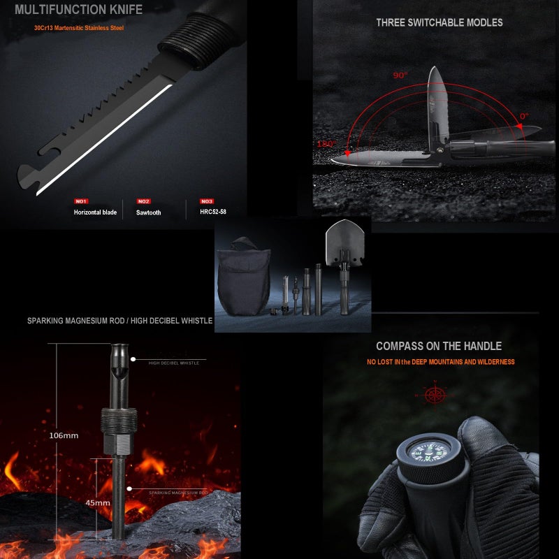 TENSURELING Survival Shovel, Folding Camping Shovel, High Carbon Steel Military Tactical Trench Spade with Pickaxe, Multitool Entrenching Tool for Off Road, Gardening, Metal-Detecting, Digging - Image 4
