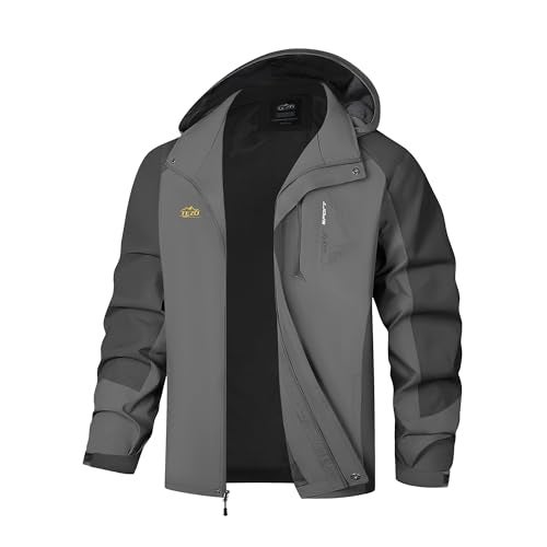 TEZO Mens Rain Jacket Waterproof Hiking Coat Windproof Mountain Jacket Lightweight Windbreaker with Hooded(GY/BK M) Grey/Black - Image 4