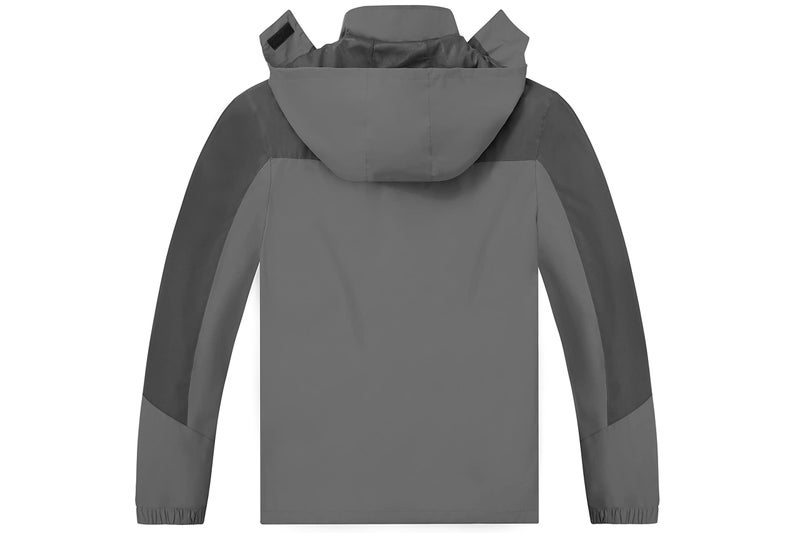 TEZO Mens Rain Jacket Waterproof Hiking Coat Windproof Mountain Jacket Lightweight Windbreaker with Hooded(GY/BK M) Grey/Black - Image 3