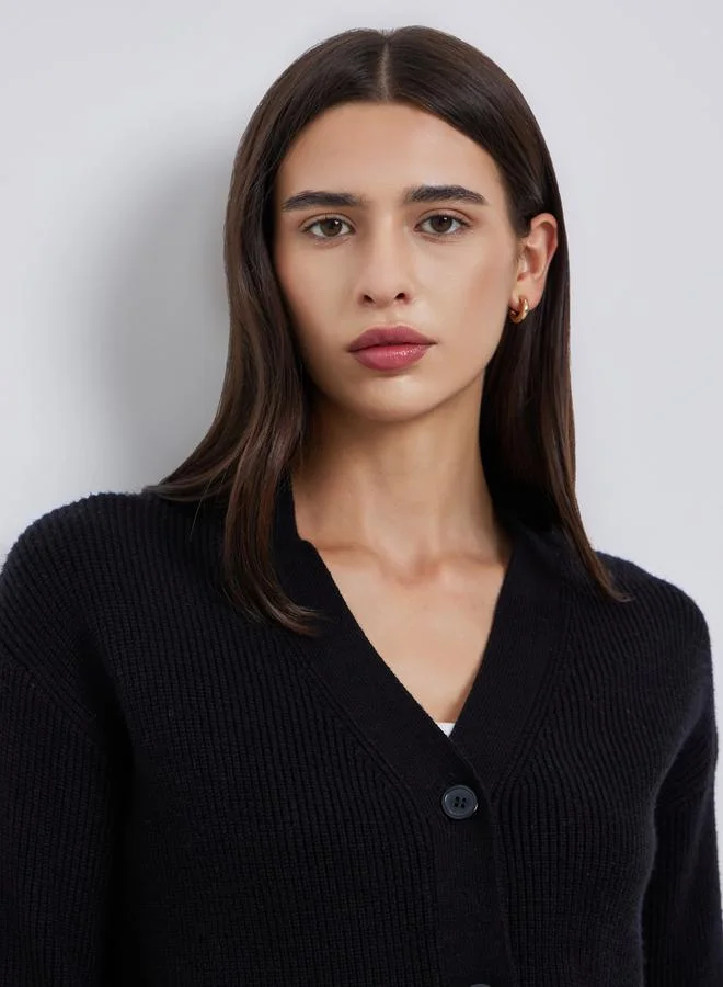 Take Two Take Two Black Ribbed Knit Buttoned Sweater