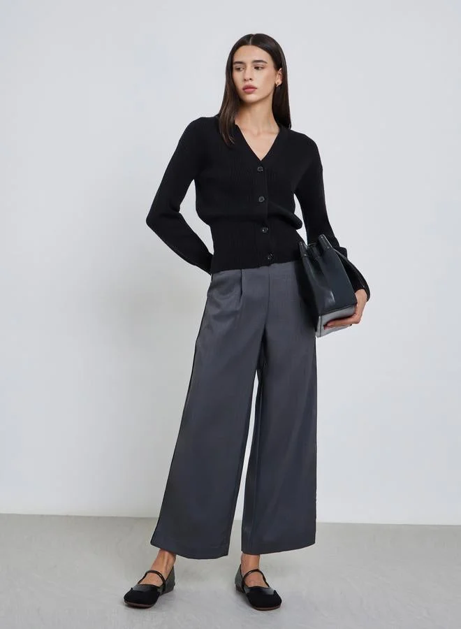 Take Two Take Two Black Ribbed Knit Buttoned Sweater