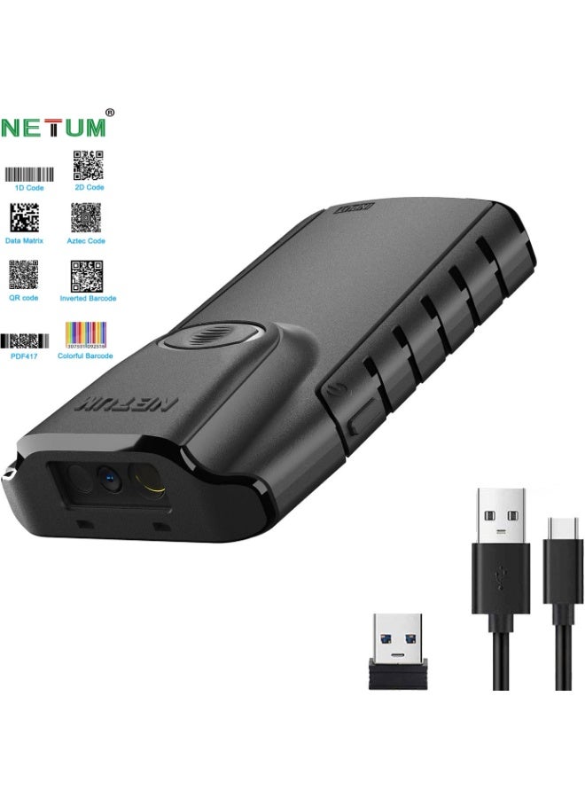 NETUM Bluetooth 2D Barcode Scanner, 3-in-1 Small Portable QR Bar Code Reader Automatic Wireless Gun Scan Back Clip Work with Tablet iOS Android Windows MacOS for Warehouse Inventory POS (2D - E800) - Image 1