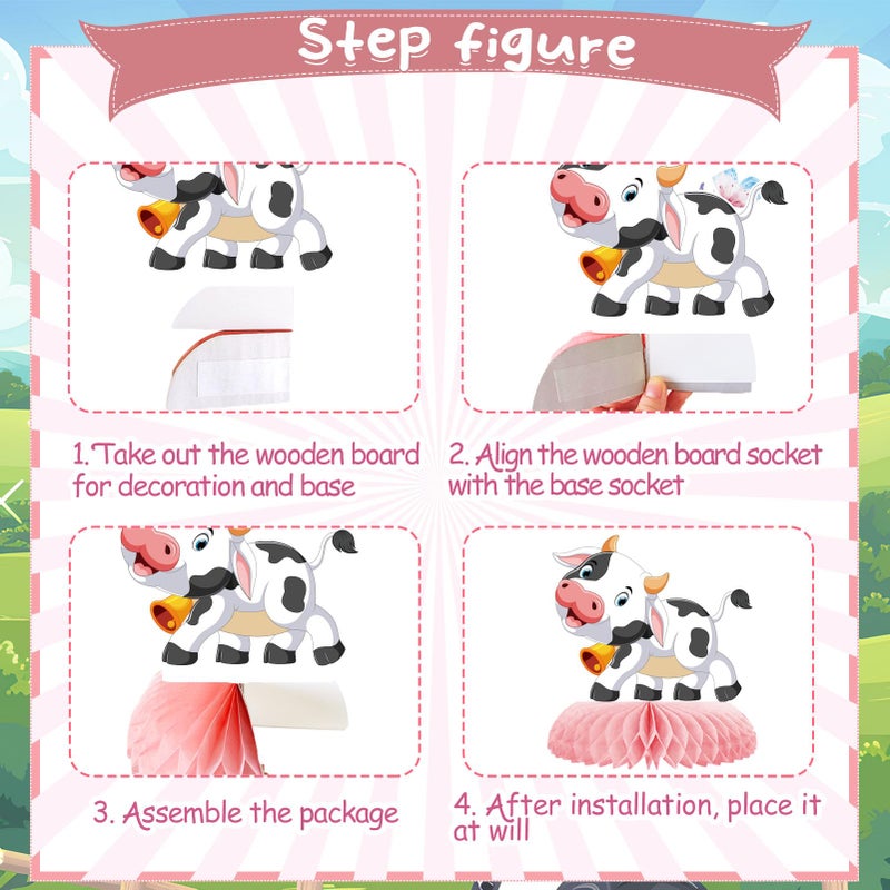 ZCPTZ 9 Pcs Pink Cow Honeycomb Centerpieces Farm Animals Cow Table Topper Honeycomb Pink Cow Theme Party Honeycomb 3D Cow Print Table Decoration for Party Baby Shower Western Party Supplies - Image 4