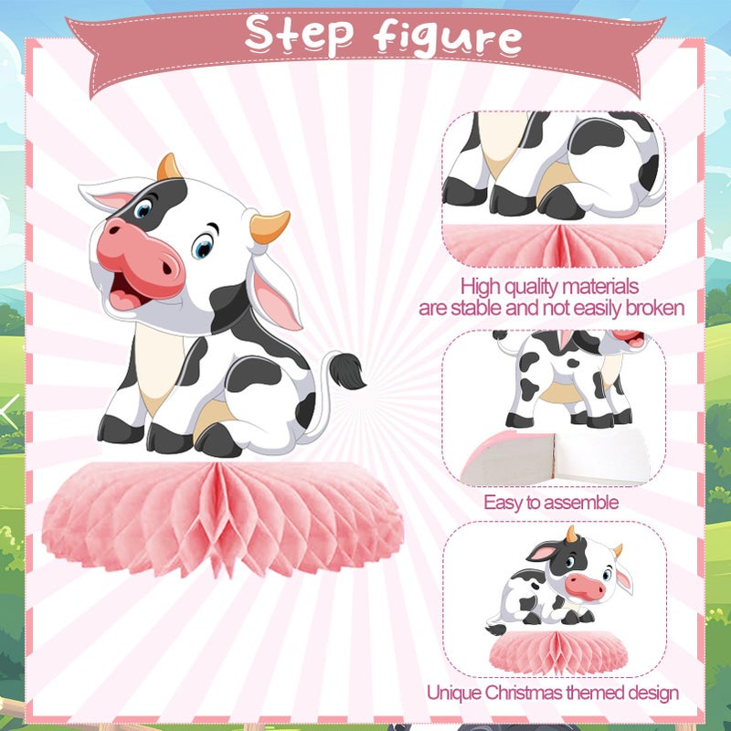 ZCPTZ 9 Pcs Pink Cow Honeycomb Centerpieces Farm Animals Cow Table Topper Honeycomb Pink Cow Theme Party Honeycomb 3D Cow Print Table Decoration for Party Baby Shower Western Party Supplies - Image 3