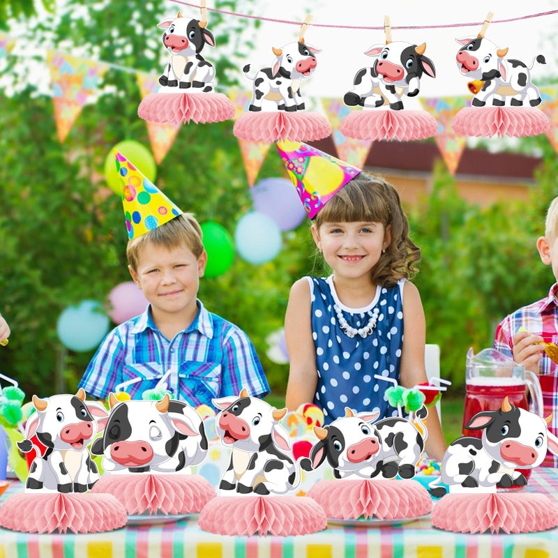 ZCPTZ 9 Pcs Pink Cow Honeycomb Centerpieces Farm Animals Cow Table Topper Honeycomb Pink Cow Theme Party Honeycomb 3D Cow Print Table Decoration for Party Baby Shower Western Party Supplies - Image 5