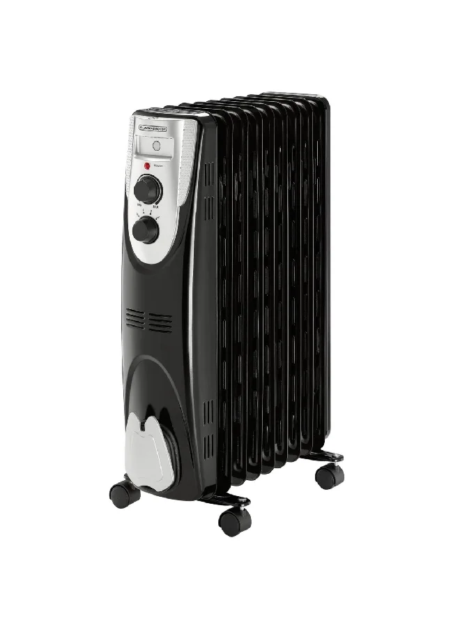 BLACK+DECKER 2000W Oil Filled Radiator Heater Black and Silver 56 x 71 x 20 cm OR090D-B5