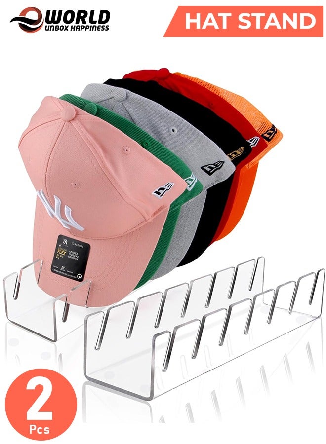 Eworld 2 Piece Acrylic Hat Stand for Baseball Caps, No Installation Organizer for 14 Caps, Clear Display Rack for Bedroom, Closet, Office and More  - Image 1